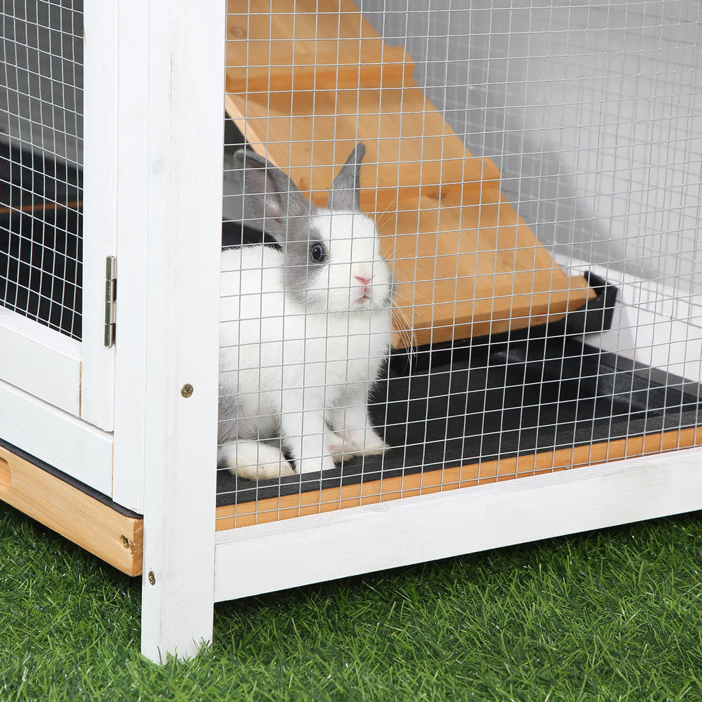 62" Wooden Rabbit Hutch - Outdoor Bunny & Guinea Pig Cage with Run Area