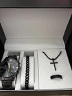 4 Piece Black Men’s Jewelry Set Watch, Necklace 22 Inch, Ring Size 9, Bracelet