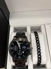 4 Piece Black Men’s Jewelry Set Watch, Necklace 22 Inch, Ring Size 9, Bracelet