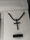 4 Piece Black Men’s Jewelry Set Watch, Necklace 22 Inch, Ring Size 9, Bracelet