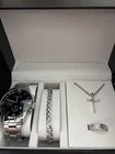 4 Piece Men’s Jewelry Set Watch, Necklace 22 Inch, Ring Size 8, Bracelet