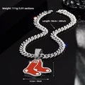 Baseball Trendy Boston Red Sox Pendant & 20" Cuban Cubic Zirconia Chain Necklace