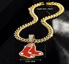 Baseball Trendy Boston Red Sox Pendant & 20" Cuban Cubic Zirconia Chain Necklace