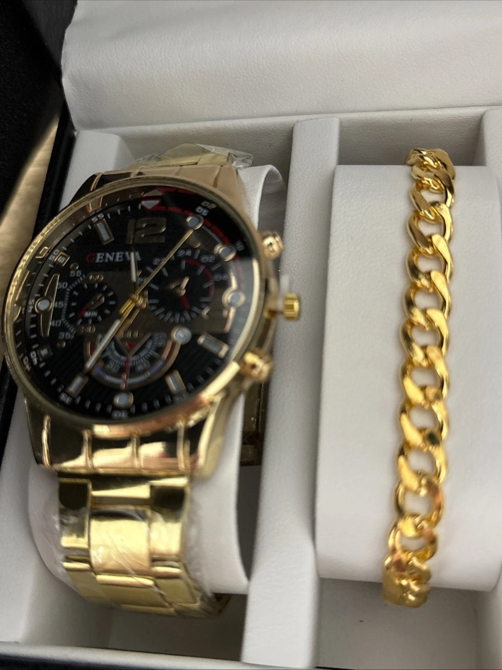 Trendy 4 Piece Men’s Jewelry Set Watch, Necklace 22 Inch, Ring Size 8, Bracelet