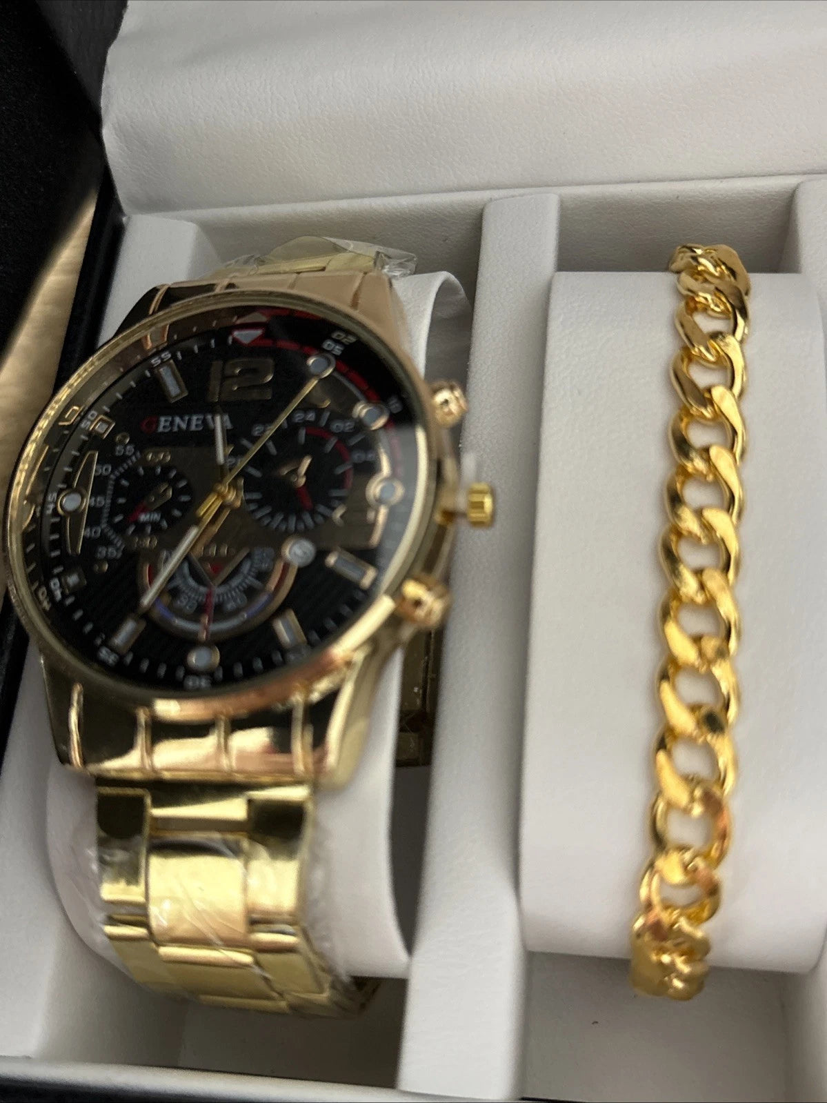 Trendy 4 Piece Men’s Jewelry Set Watch, Necklace 22 Inch, Ring Size 8, Bracelet