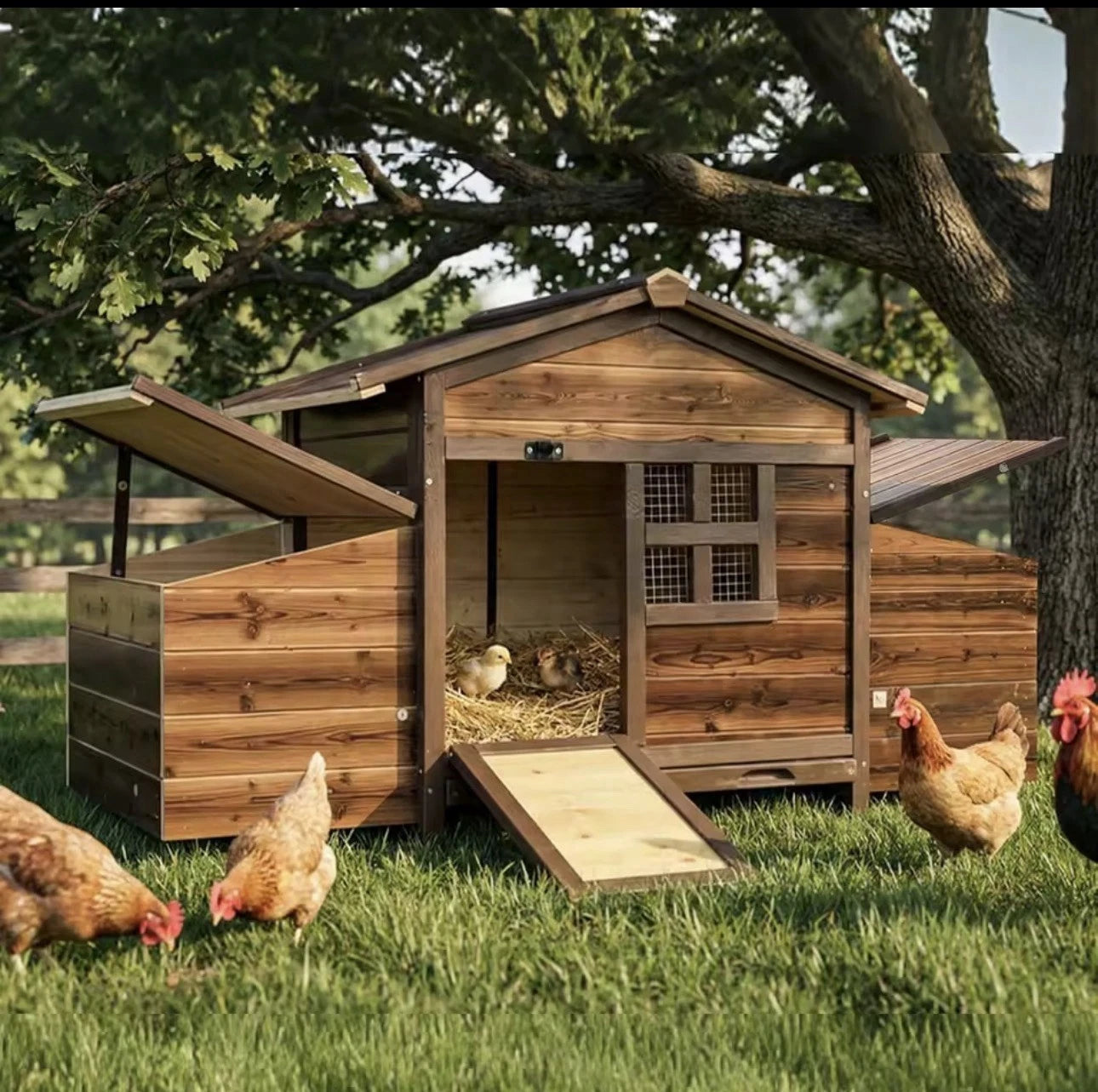 Chicken Coop with 2 Nesting Boxes, Large Outdoor Wooden Chicken Hen House