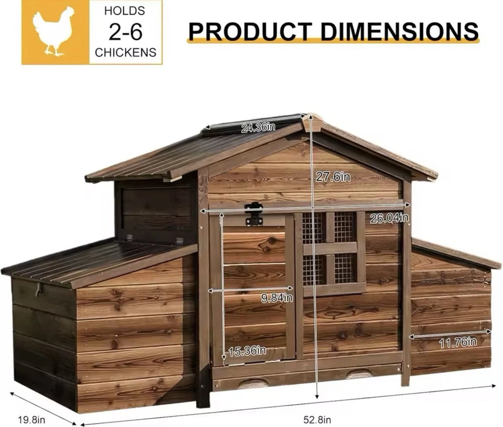 Chicken Coop with 2 Nesting Boxes, Large Outdoor Wooden Chicken Hen House